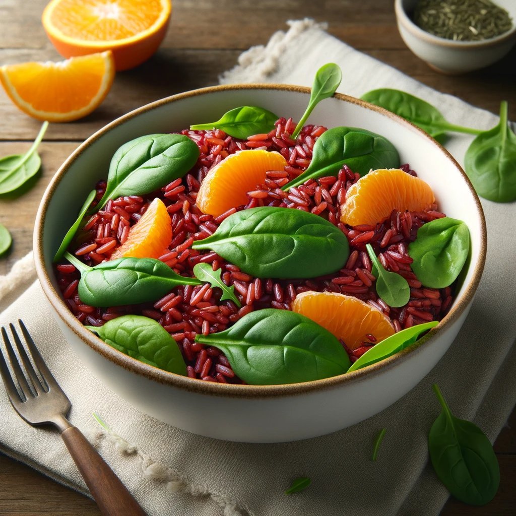 Ensalada de Arroz Rojo con Espinacas y Naranjas ia